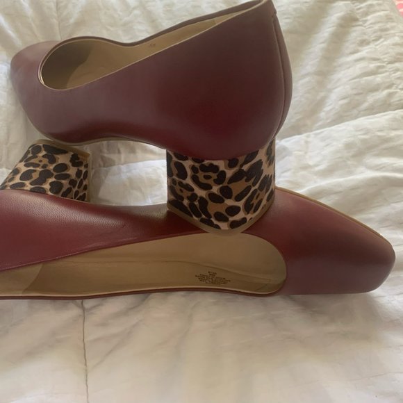 Isaac Mizrahi Shoes - Dark Red Leather Leopard Pump Shoes
